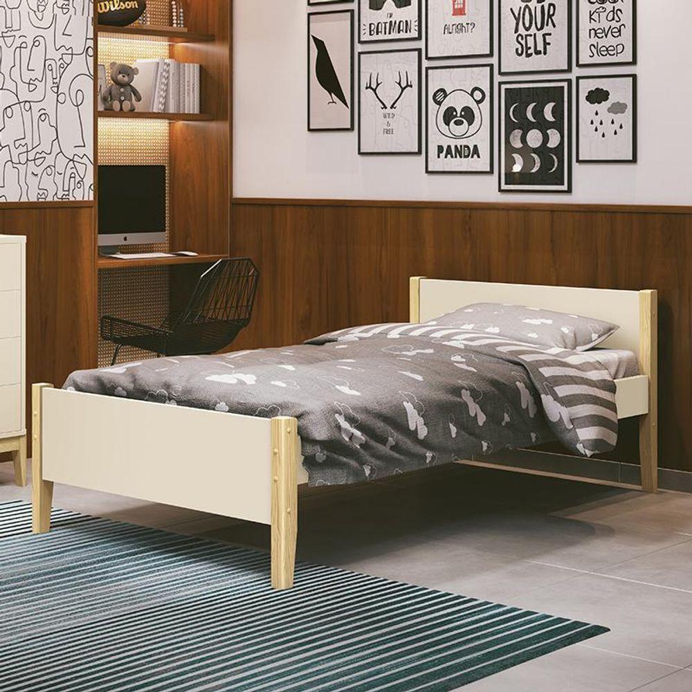 Cama Solteiro Simba Areia Fosco Pés Madeira Natural Com Colchão D20 - Reller Móveis Areia Fosco - 5