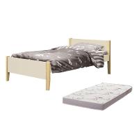 Cama Solteiro Simba Areia Fosco Pés Madeira Natural Com Colchão D20 - Reller Móveis Areia Fosco - 1