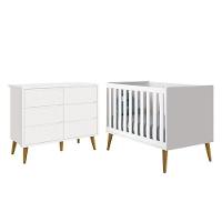 Jogo De Quarto Infantil Theo Cômoda 6 Gavetas E Berço Branco Fosco Com Pés Amadeirado - Reller Móveis Branco Fosco - 1
