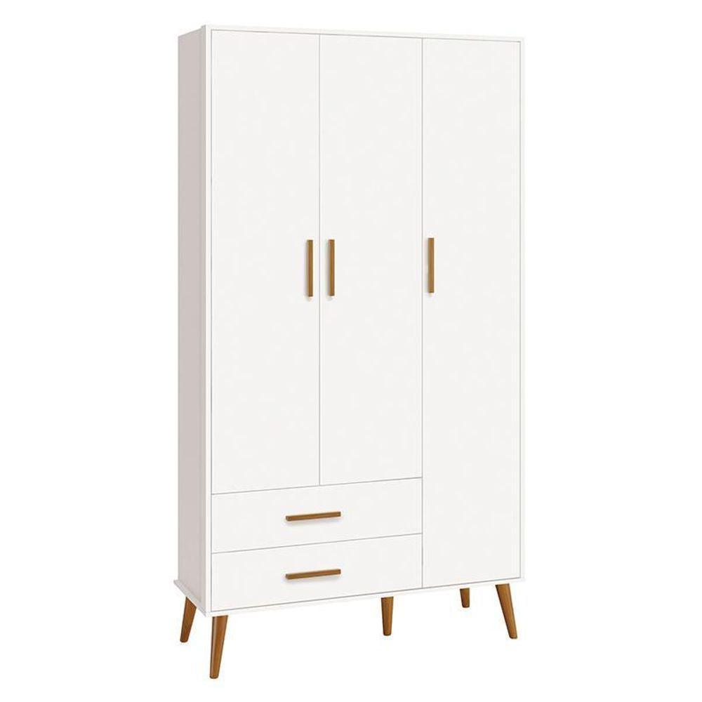 Jogo De Quarto Infantil Isis Guarda Roupa 3 Portas E Cômoda 4 Gavetas Branco - Reller Móveis Branco - 2