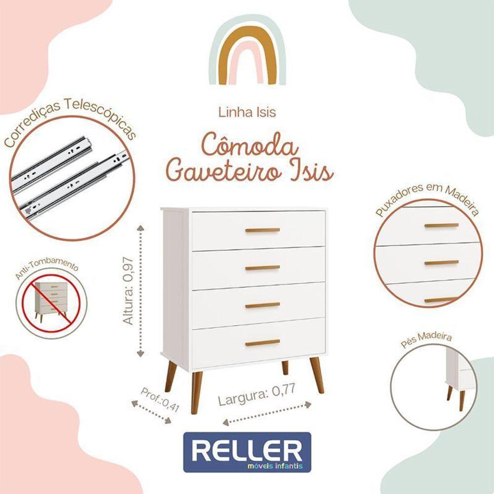 Jogo De Quarto Infantil Isis Guarda Roupa 3 Portas E Cômoda 4 Gavetas Branco - Reller Móveis Branco - 3