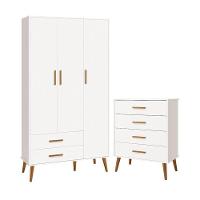 Jogo De Quarto Infantil Isis Guarda Roupa 3 Portas E Cômoda 4 Gavetas Branco - Reller Móveis Branco - 1