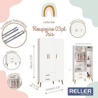 Jogo De Quarto Infantil Isis Guarda Roupa 3 Portas E Cômoda 4 Gavetas Branco - Reller Móveis Branco