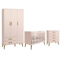 Dormitório Infantil Isis Guarda Roupa 3 Portas, Cômoda E Berço Rosa - Reller Móveis Rosa - 1