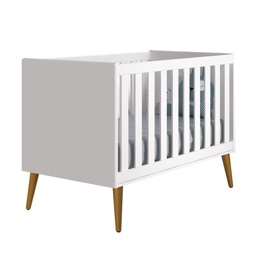 Berço Mini Cama Theo Retrô Branco Fosco Com Pés Amadeirado - Reller Móveis Branco Fosco - 1