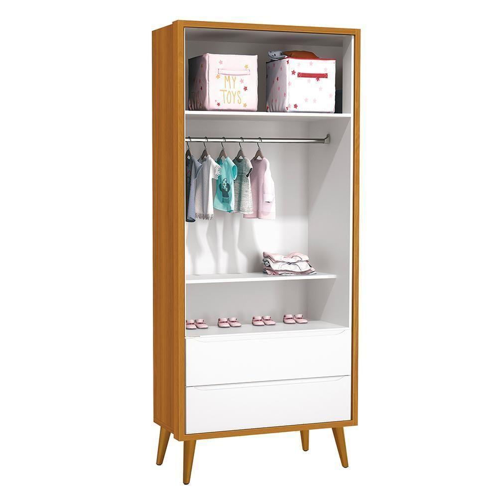 Dormitório Infantil Theo Retrô 2 Portas, Cômoda E Berço Branco/savana Com Pés Amadeirado - Reller Móveis Branco/savana - 4