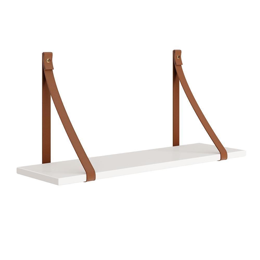 Kit 2 Prateleiras Luna 66,6cm Branco Fosco Com Alças De Couro - Reller Móveis Branco Fosco - 4