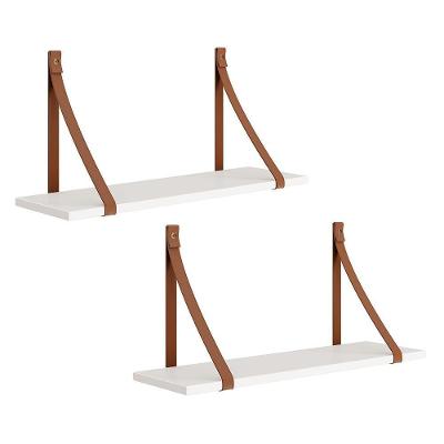 Kit 2 Prateleiras Luna 66,6cm Branco Fosco Com Alças De Couro - Reller Móveis Branco Fosco