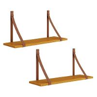 Kit 2 Prateleiras Luna 66,6cm Savana Fosco Com Alças De Couro - Reller Móveis Savana Fosco - 1