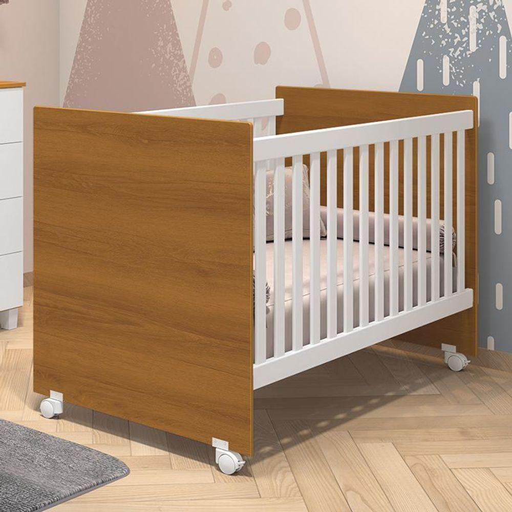 Berço Mel Branco/savana Com Colchão Baby Physical - Reller Móveis Branco/savana - 4