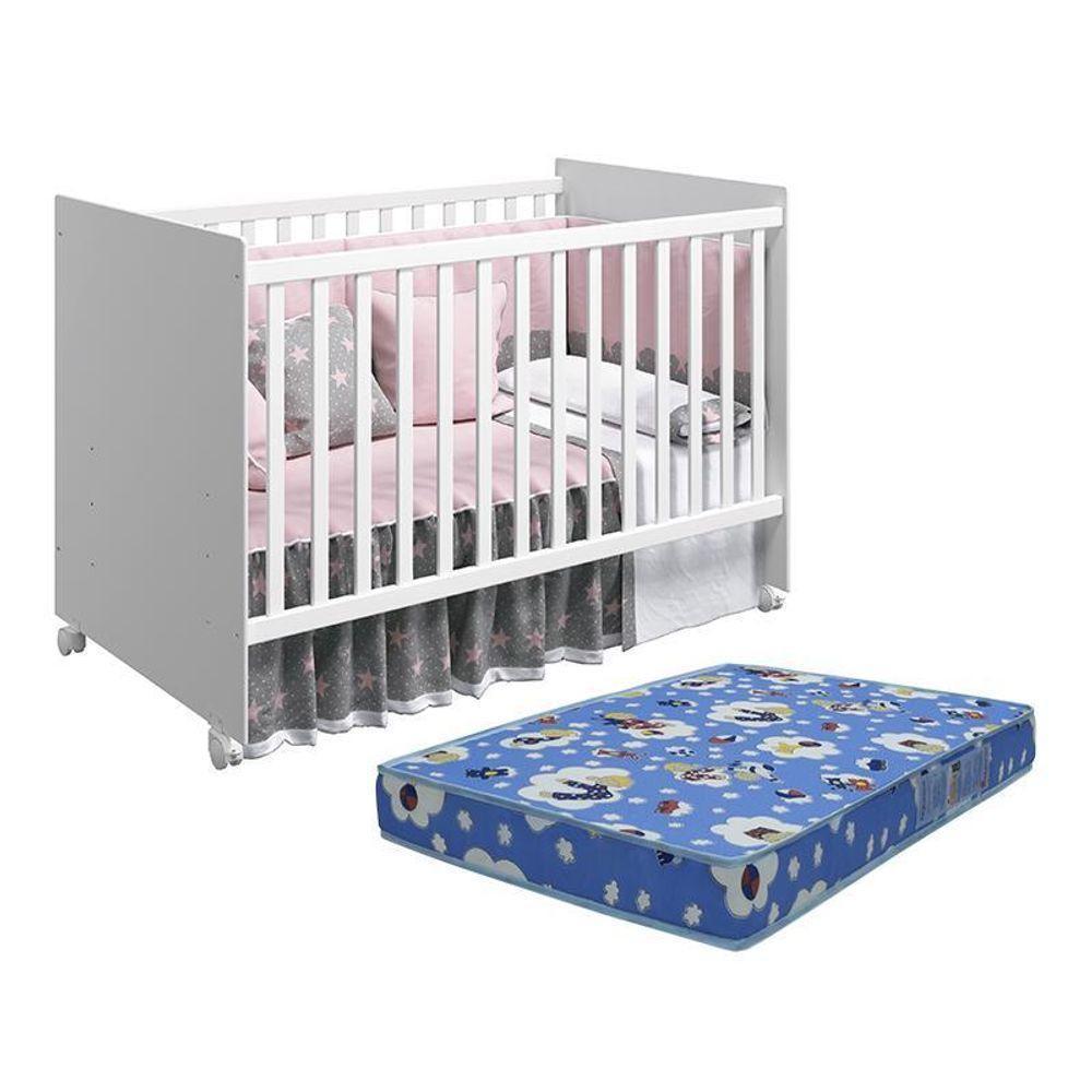 Berço Mel Branco Fosco Com Colchão Baby Physical - Reller Móveis Branco Fosco - 1