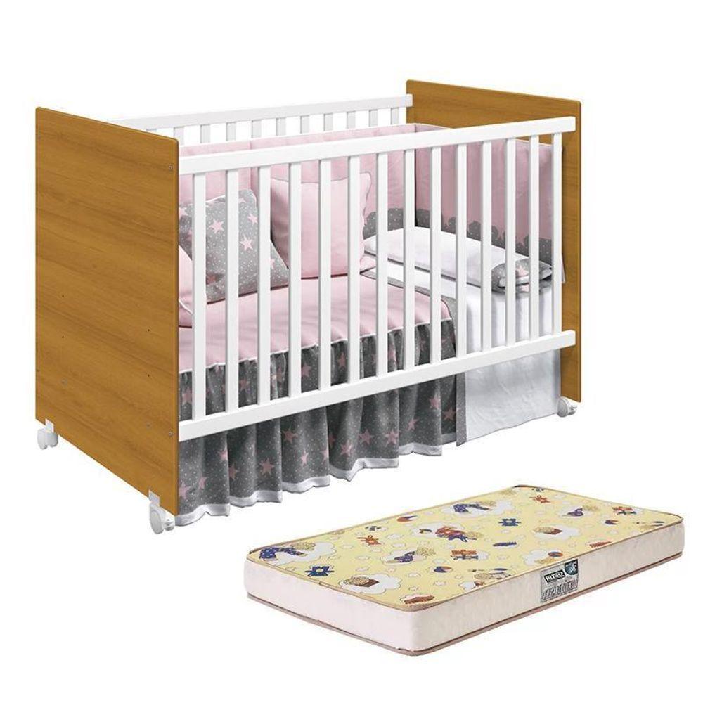 Berço Mel Branco/savana Com Colchão D18 - Reller Móveis Branco/savana - 1