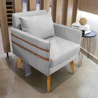 Kit 02 Poltronas Mari Suede Cinza Pés Palito Castanho - 7