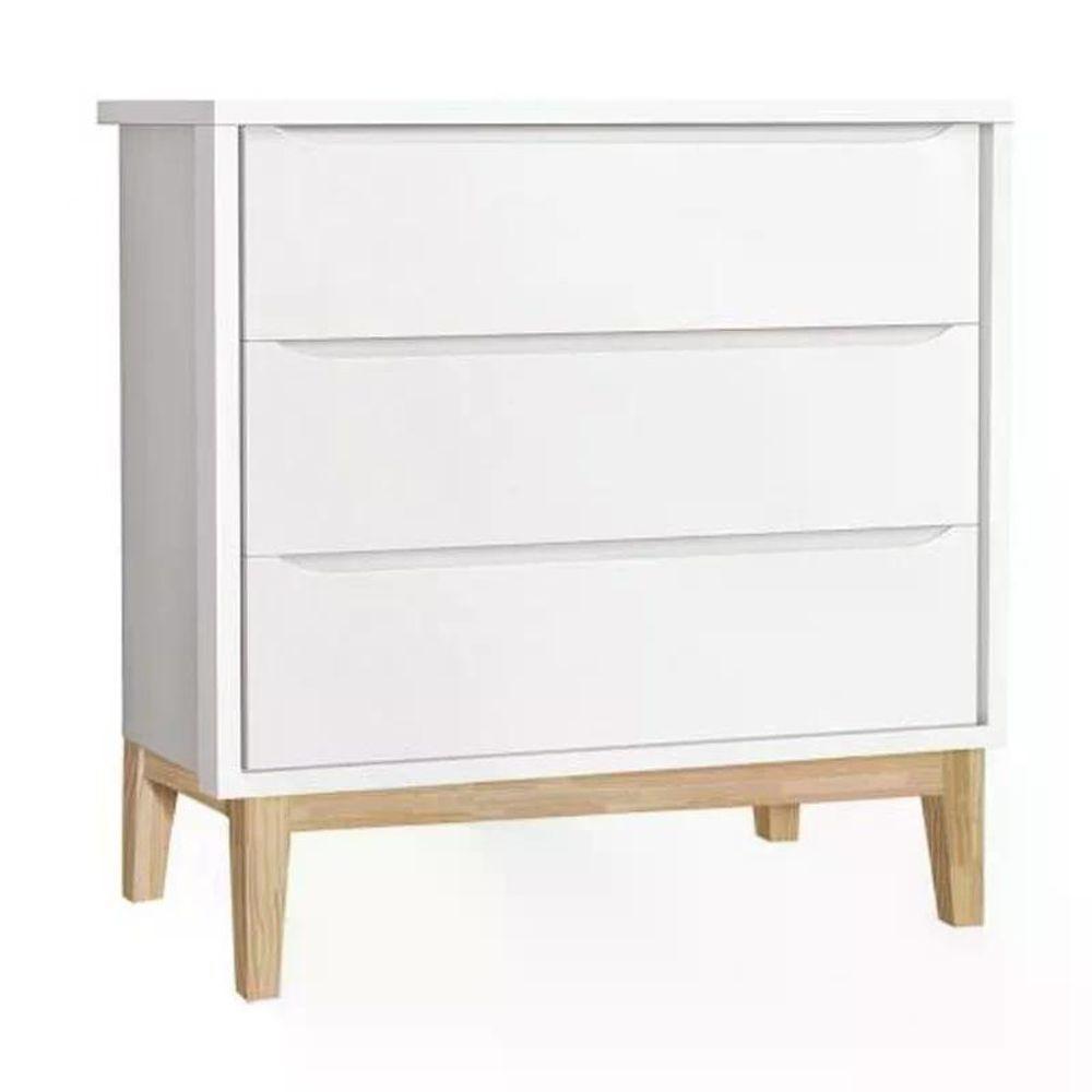 Dormitório Classic 3 Portas E Cômoda 3 Gavetas Branco Com Pés Madeira Natural - Reller Móveis Branco - 2