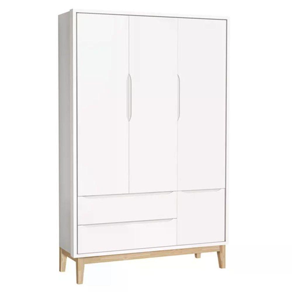 Dormitório Classic 3 Portas E Cômoda 3 Gavetas Branco Com Pés Madeira Natural - Reller Móveis Branco - 6