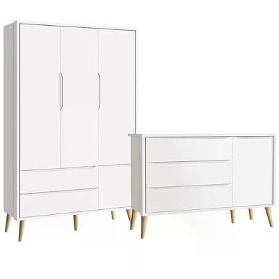 Conjunto de Quarto Theo Guarda Roupa Infantil 4 Portas 5 Gavetas em MDF Branco Fosco