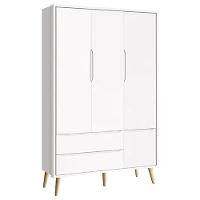 Guarda Roupa 3 Portas E Cômoda Com Porta Theo Branco Fosco Pés Madeira Natural - Reller Móveis Branco Fosco - 5