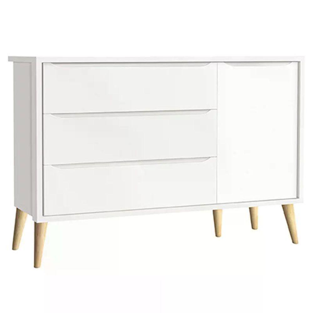 Quarto Infantil Theo 3 Portas Branco Fosco Com Pés Madeira Natural - Reller Móveis Branco Fosco - 6