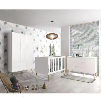 Quarto Infantil Theo 3 Portas Branco Fosco Com Pés Madeira Natural - Reller Móveis Branco Fosco - 3