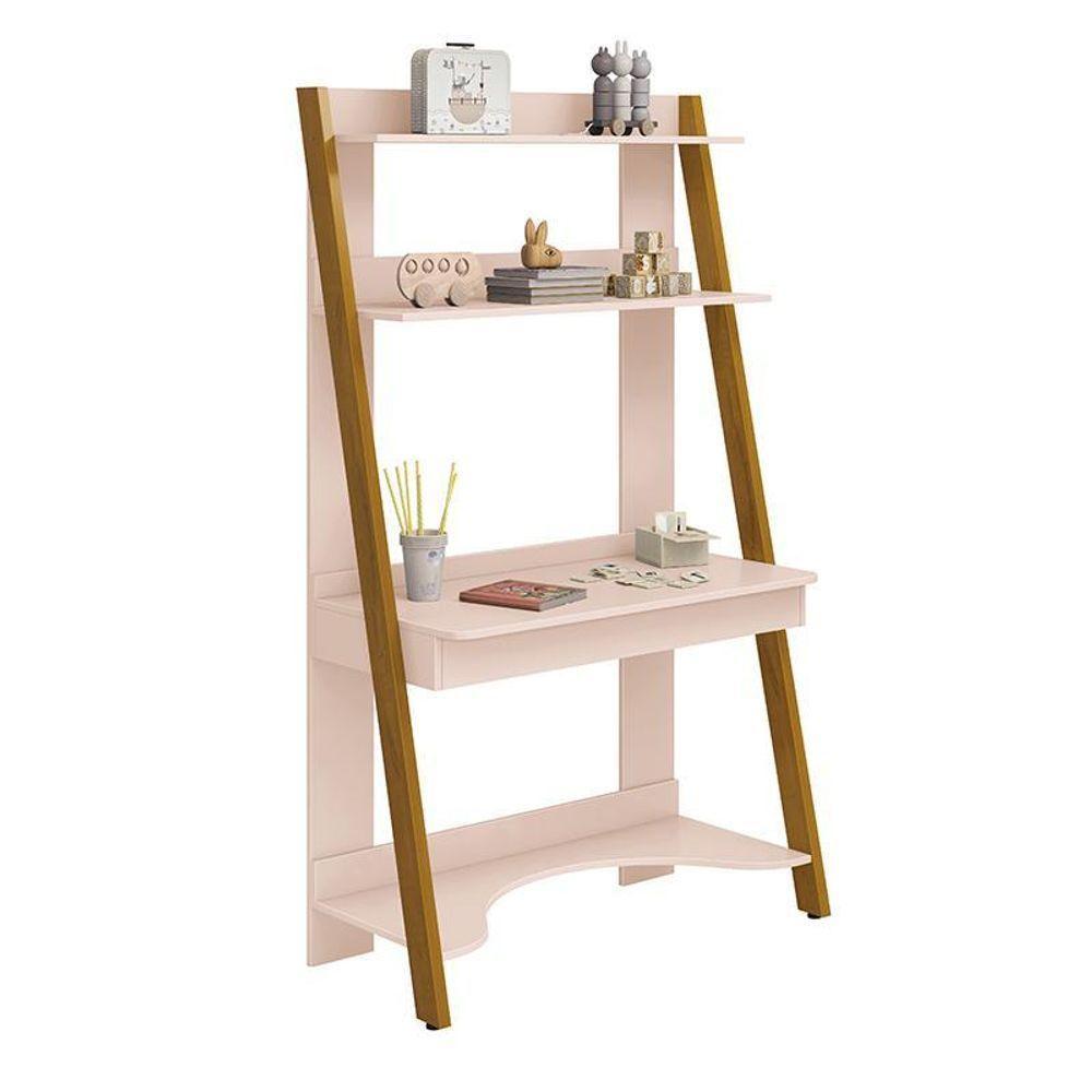 Estante Escrivaninha Simba Rosa Fosco Com Pés Amadeirado - Reller Móveis Rosa Fosco - 1