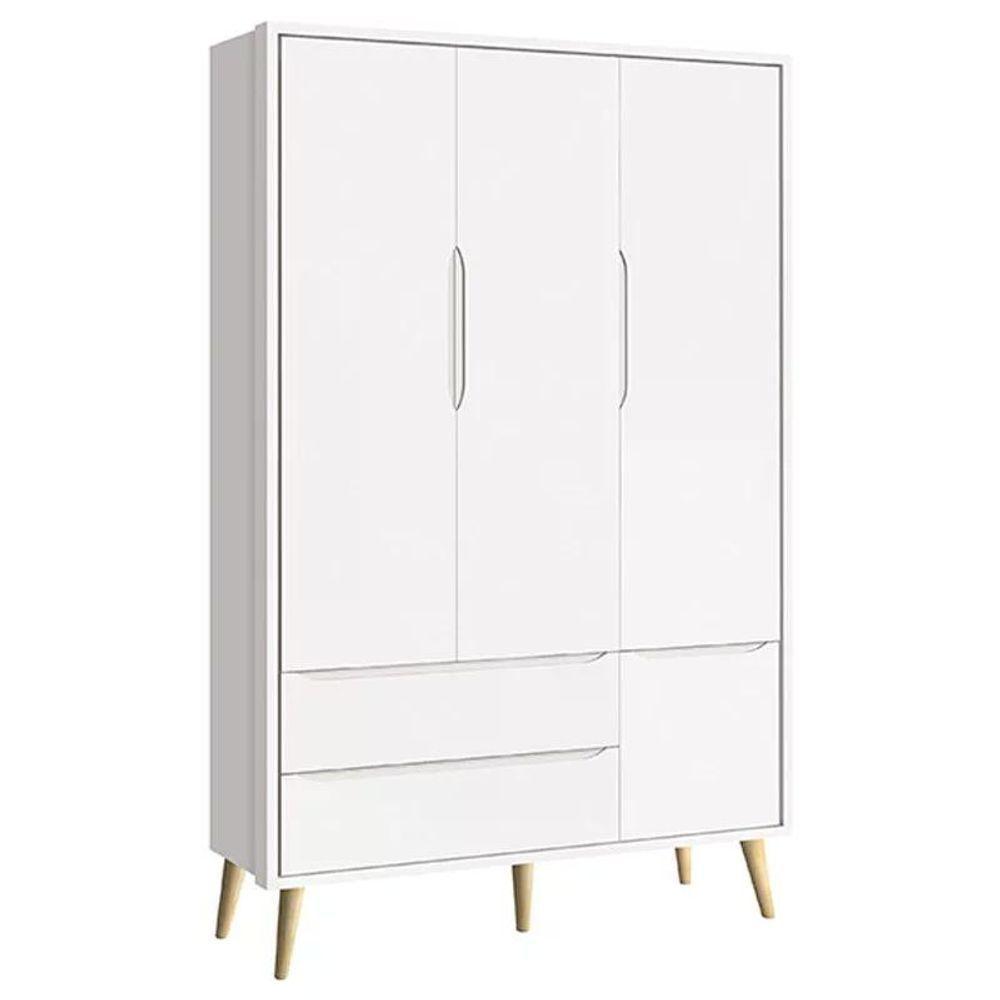 Dormitório Theo 3 Portas E Cômoda 3 Gavetas Branco Com Pés Madeira Natural - Reller Móveis Branco - 6