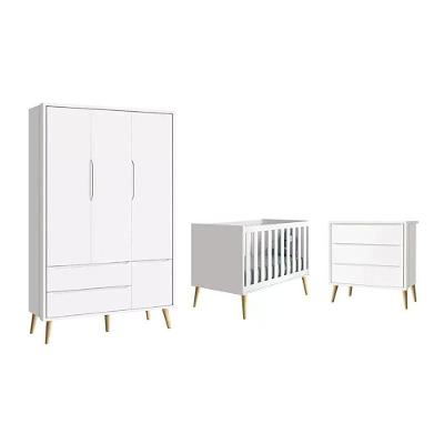 Conjunto de Quarto Theo 3 Portas e 3 Gavetas em MDF Branco Reller Móveis