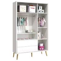 Dormitório Theo 3 Portas E Cômoda 3 Gavetas Branco Com Pés Madeira Natural - Reller Móveis Branco - 5