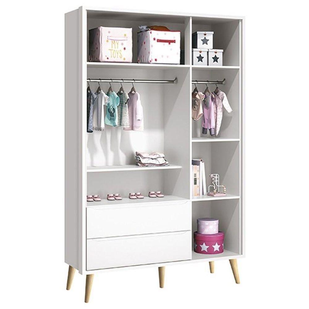 Dormitório Theo 3 Portas E Mesa De Canto Branco Com Pés Madeira Natural - Reller Móveis Branco - 5