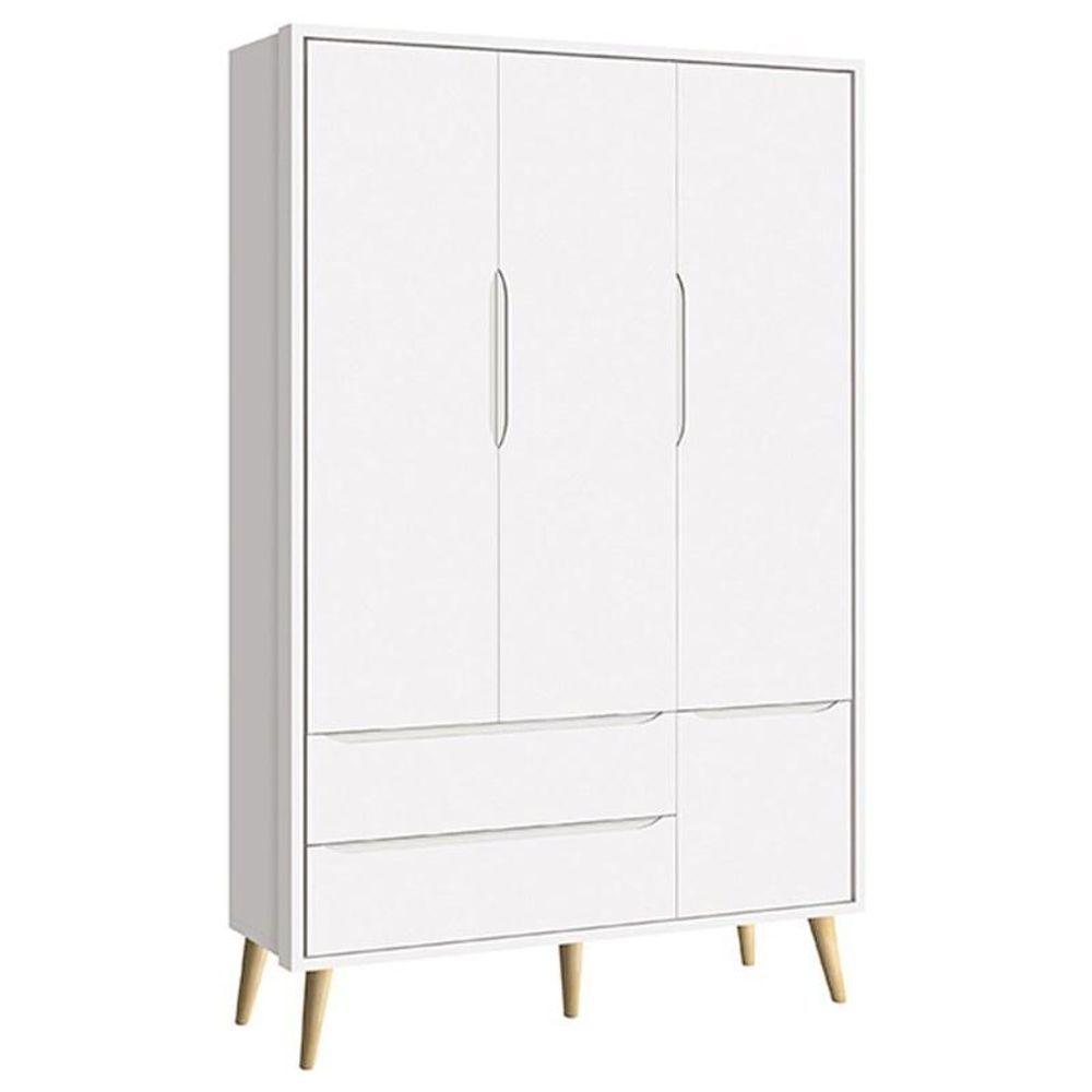 Dormitório Theo 3 Portas E Mesa De Canto Branco Com Pés Madeira Natural - Reller Móveis Branco - 6