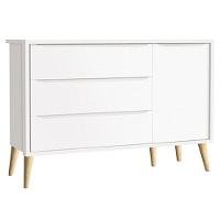 Dormitório Theo 3 Portas E Mesa De Canto Branco Com Pés Madeira Natural - Reller Móveis Branco - 2