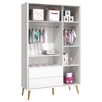 Dormitório Theo 3 Portas E Mesa De Canto Branco Com Pés Madeira Natural - Reller Móveis Branco - 5