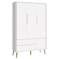 Dormitório Theo 3 Portas E Mesa De Canto Branco Com Pés Madeira Natural - Reller Móveis Branco - 6