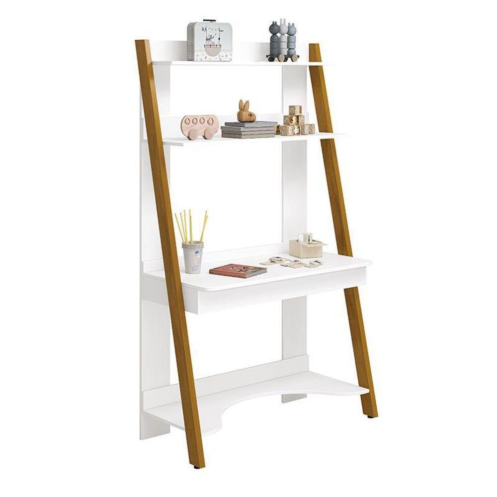 Estante Escrivaninha Simba Branco Fosco Com Pés Amadeirado - Reller Móveis Branco Fosco - 1