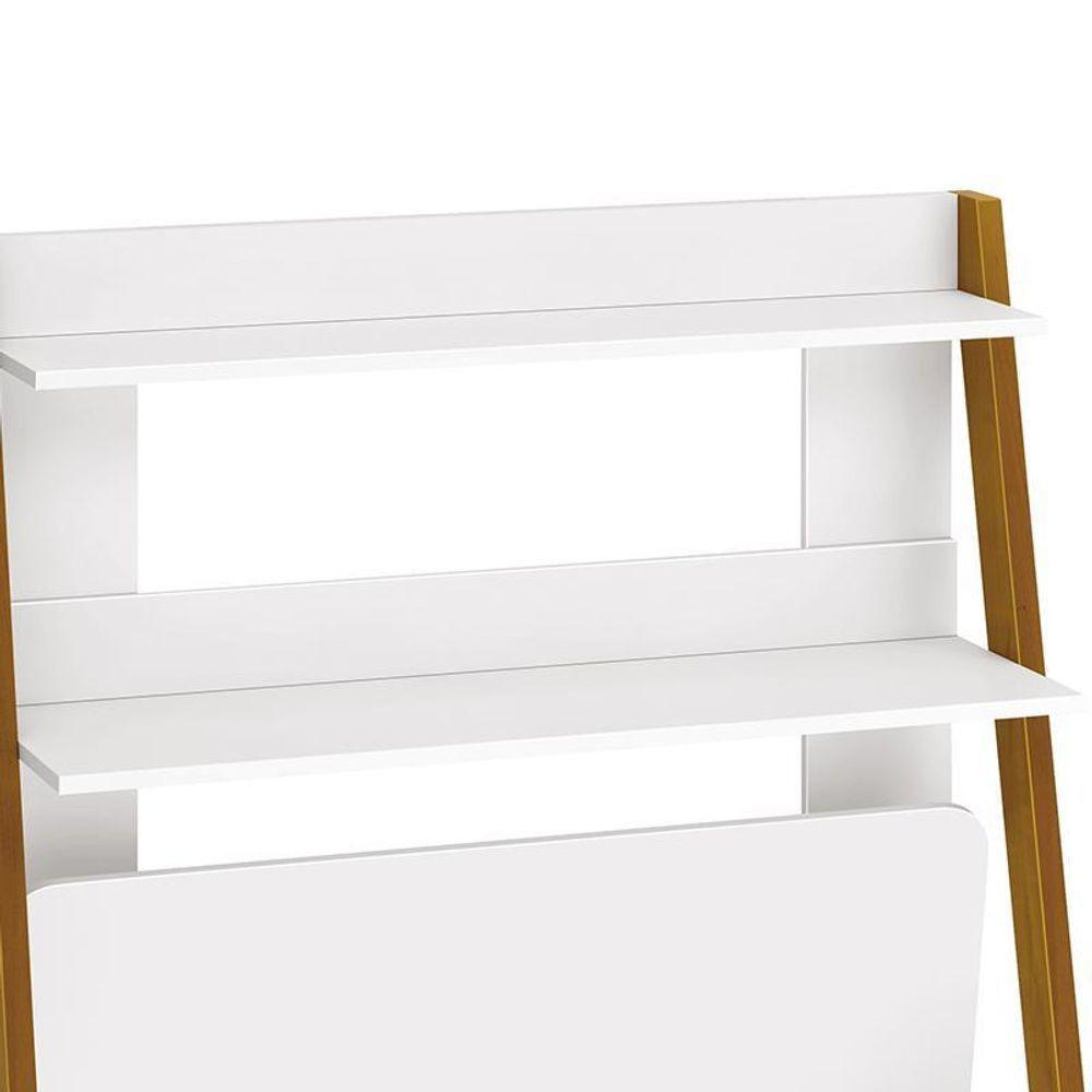 Estante Escrivaninha Simba Branco Fosco Com Pés Amadeirado - Reller Móveis Branco Fosco - 4
