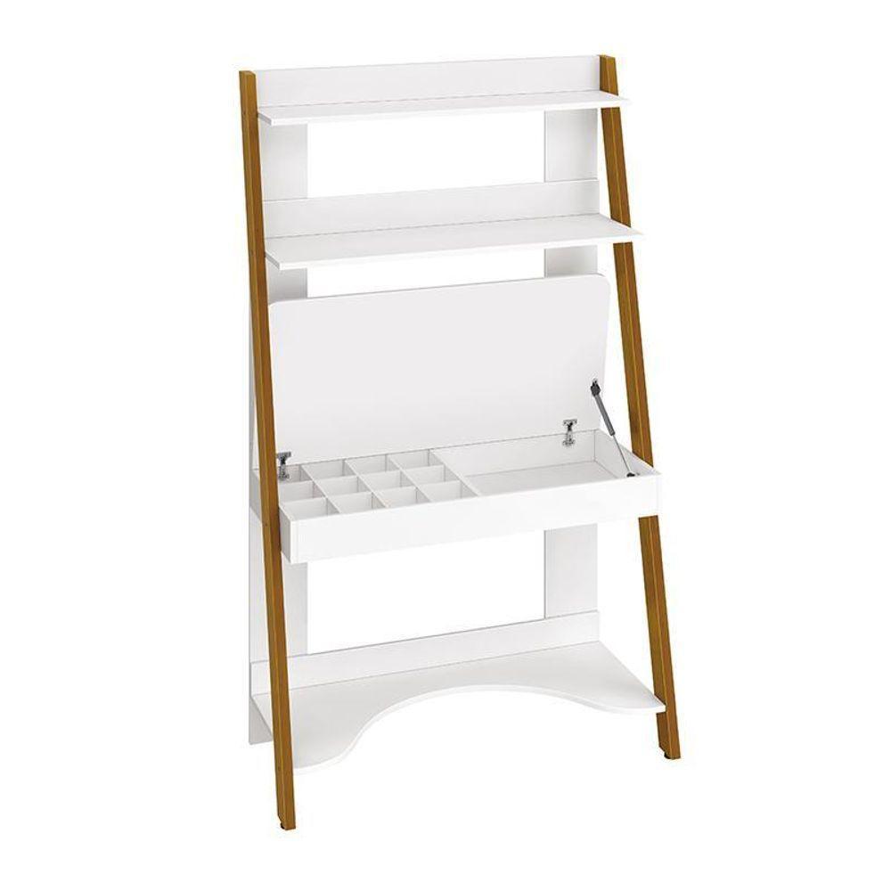 Estante Escrivaninha Simba Branco Fosco Com Pés Amadeirado - Reller Móveis Branco Fosco - 5