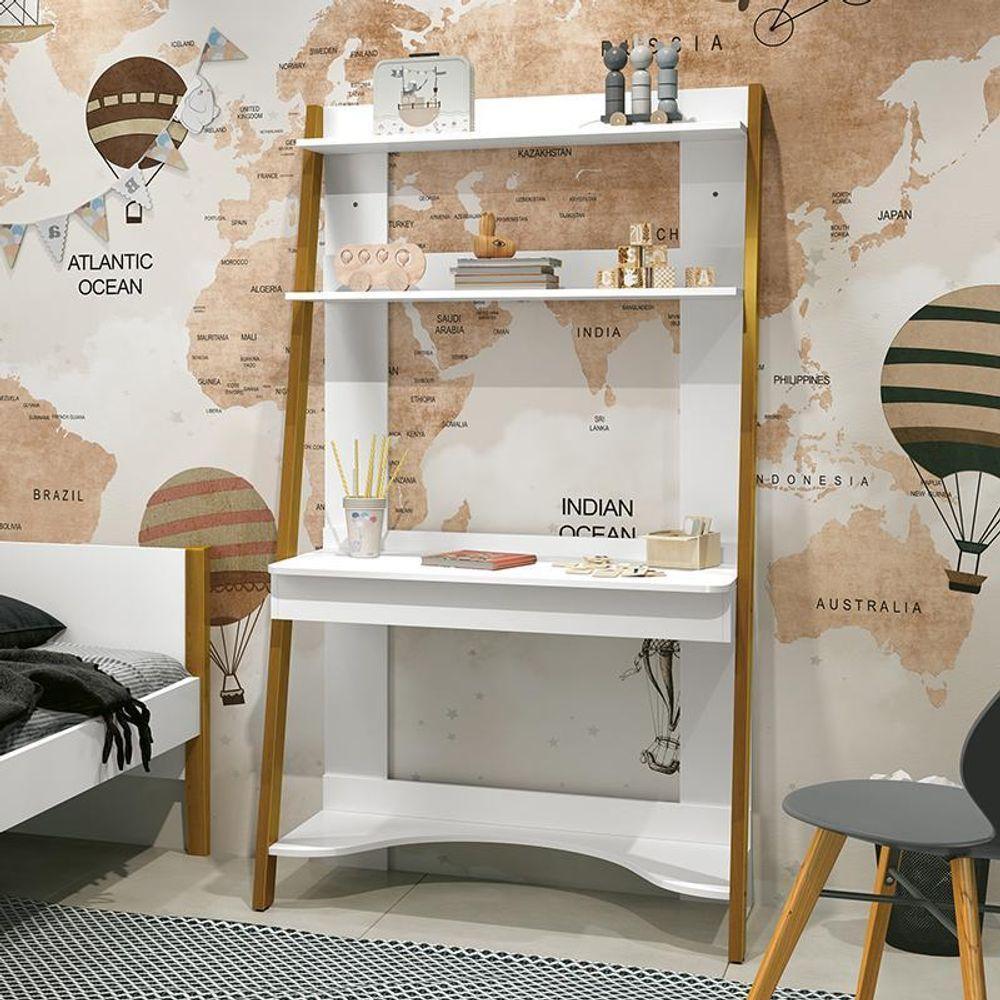 Estante Escrivaninha Simba Branco Fosco Com Pés Amadeirado - Reller Móveis Branco Fosco - 6