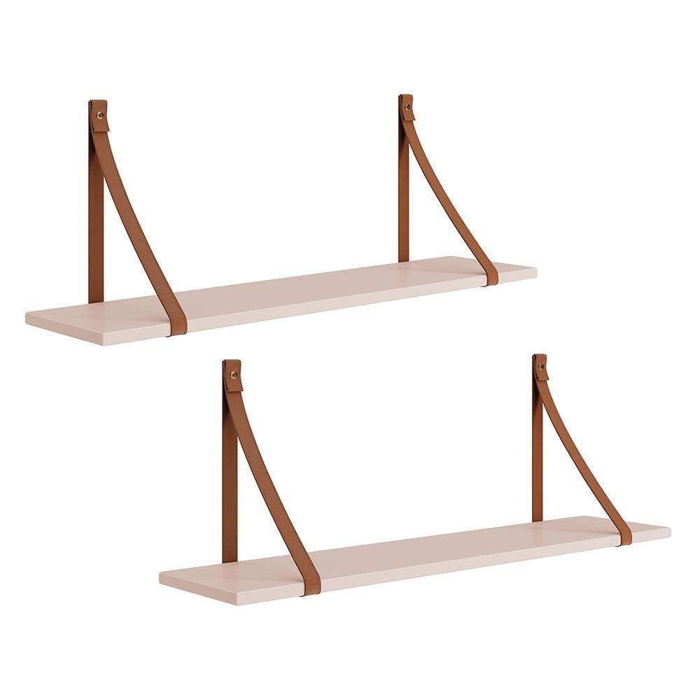 Kit 2 Prateleiras Luna 89,6cm Rosa Fosco Com Alças De Couro - Reller Móveis Rosa Fosco - 1