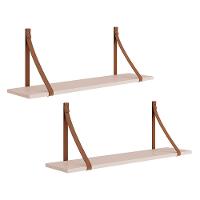 Kit 2 Prateleiras Luna 89,6cm Rosa Fosco Com Alças De Couro - Reller Móveis Rosa Fosco - 1