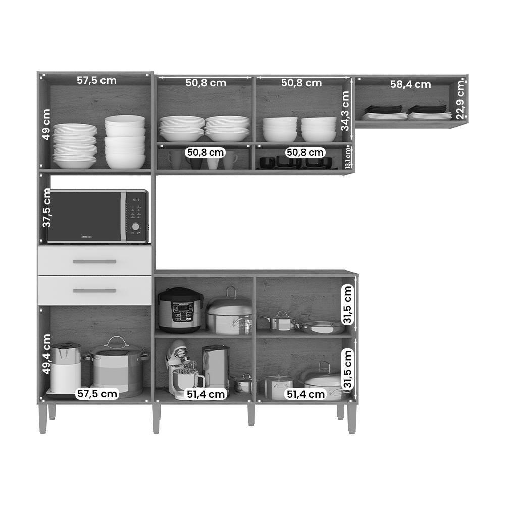 Armario Cozinha Fortaleza Com 7 Portas E 2 Gavetas Canelato-off White Canelato-off White - 3