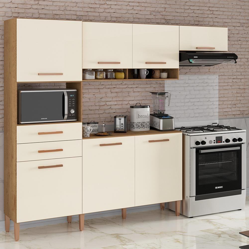 Armario Cozinha Fortaleza Com 7 Portas E 2 Gavetas Canelato-off White Canelato-off White - 4