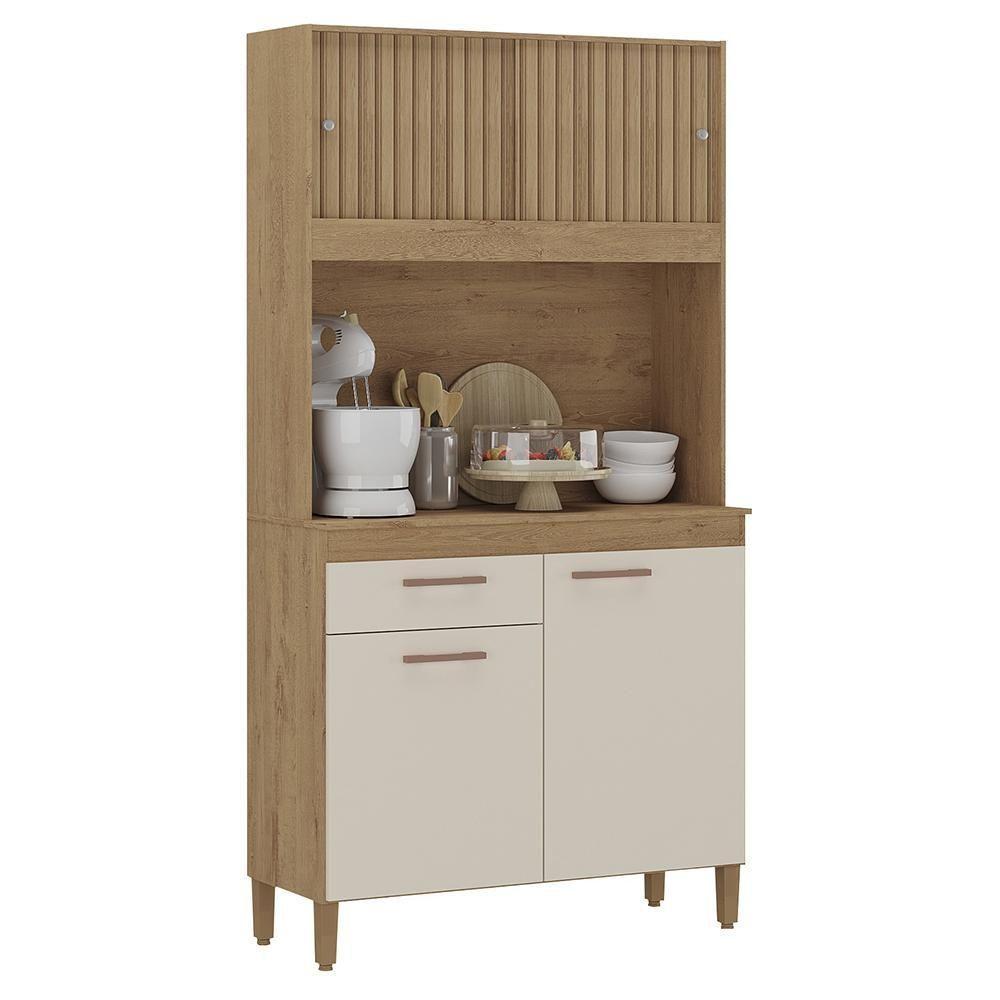 Armario Cozinha Ceara Com 4 Portas Canelato+3d Canelato-off White Canelato+3d Canelato-off White - 1