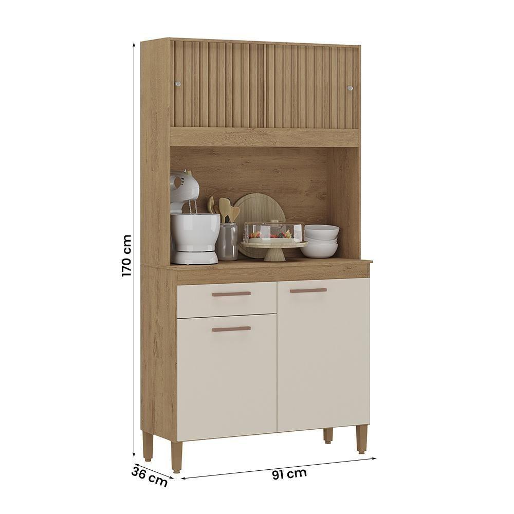 Armario Cozinha Ceara Com 4 Portas Canelato+3d Canelato-off White Canelato+3d Canelato-off White - 2