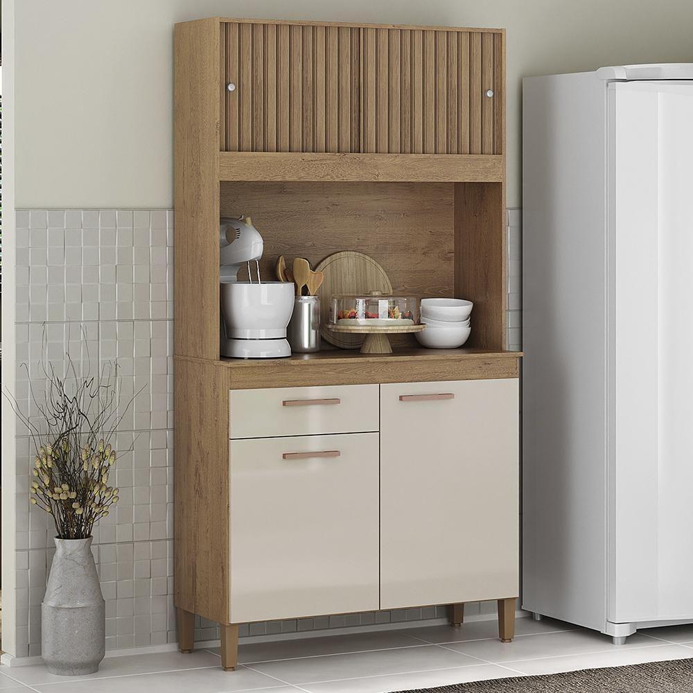 Armario Cozinha Ceara Com 4 Portas Canelato+3d Canelato-off White Canelato+3d Canelato-off White - 4