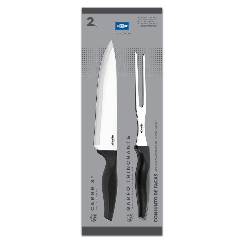 Kit Brinox Para Churrasco Com Faca E Garfo Trincante Lâmina De Aço Inoxidável Polido 2 Peças Preto Linha Cross Preto - 2