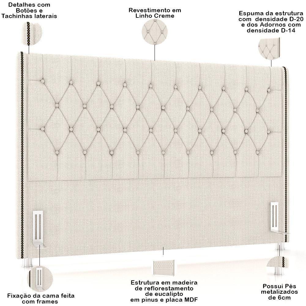 Cabeceira Cama Box King 195cm Estofada Frizza P05 Linho Creme - 7
