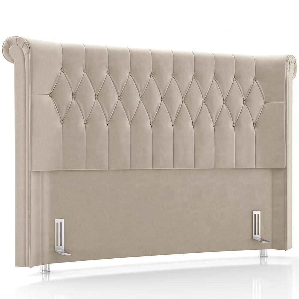 Cabeceira Cama Box Queen 160cm Estofada Meora P05 Veludo Bege - 1