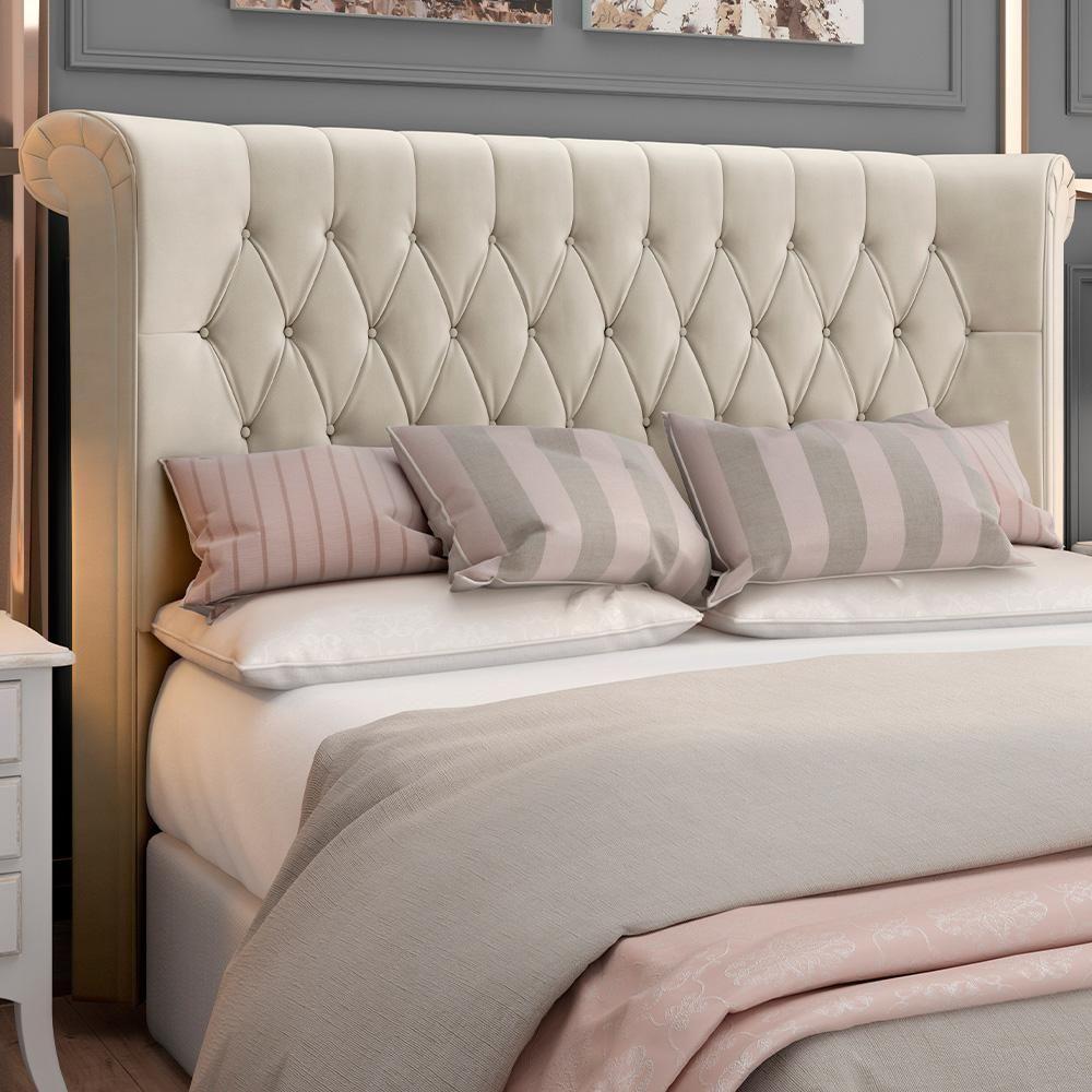 Cabeceira Cama Box Queen 160cm Estofada Meora P05 Veludo Bege - 7