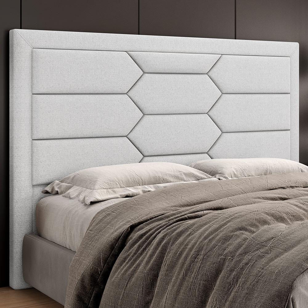 Cabeceira Cama Box Casal 140cm Estofada Nora P05 Linho Cinza Claro - 2