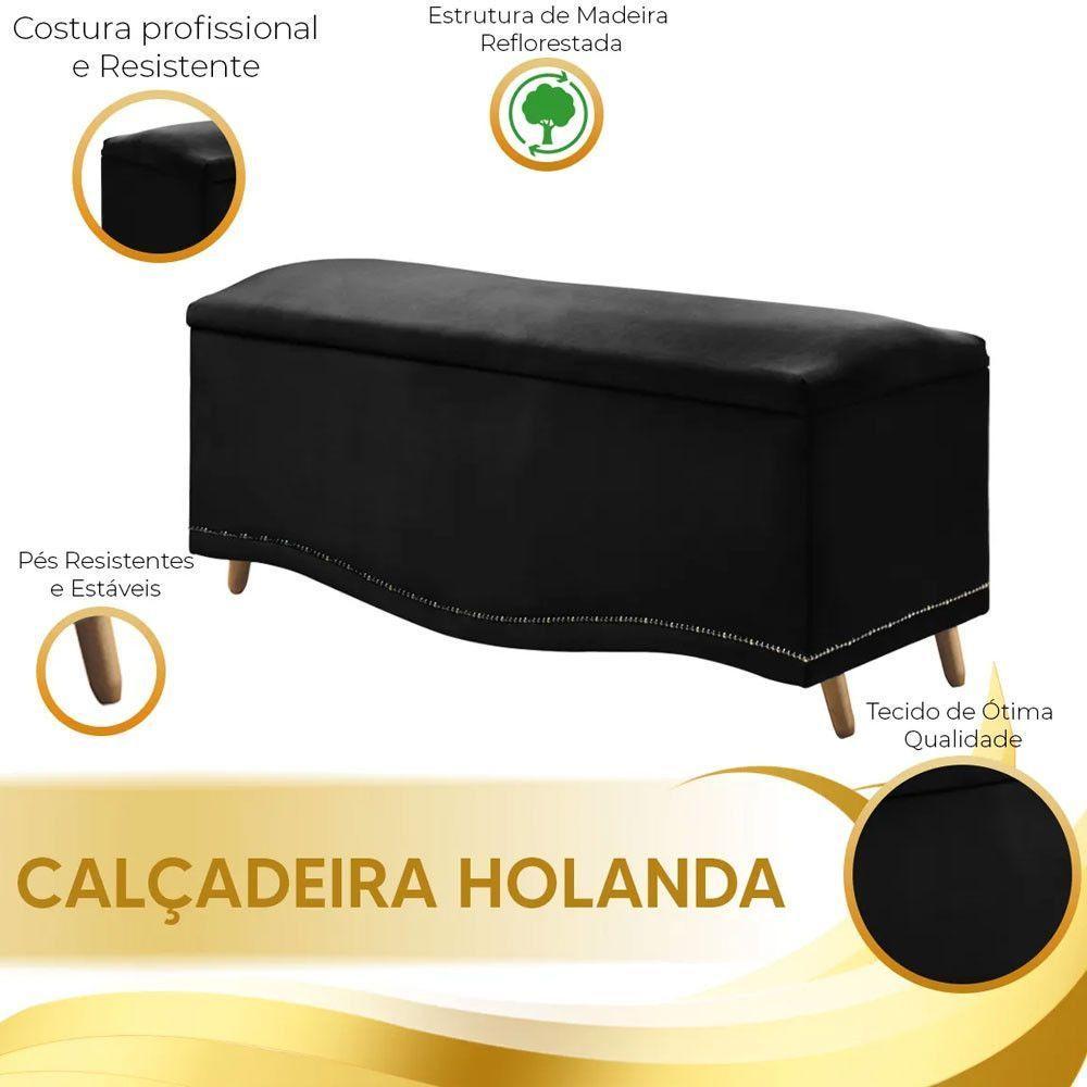 Cabeceira E Calçadeira Holanda 195cm Shop Das Cabeceiras Preto - 4