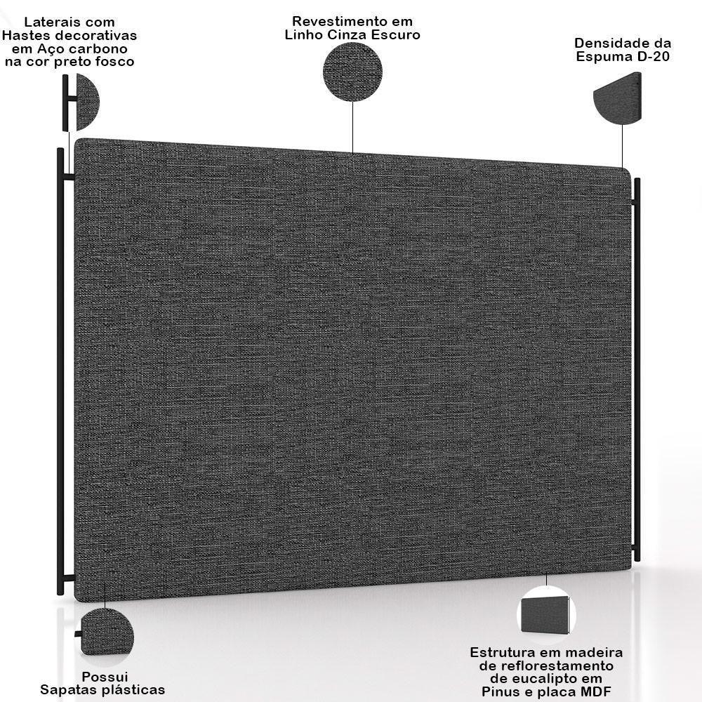 Cabeceira Cama Box King 195cm Estofada Goya P05 Linho Cinza Escuro - Lyam Decor - 7